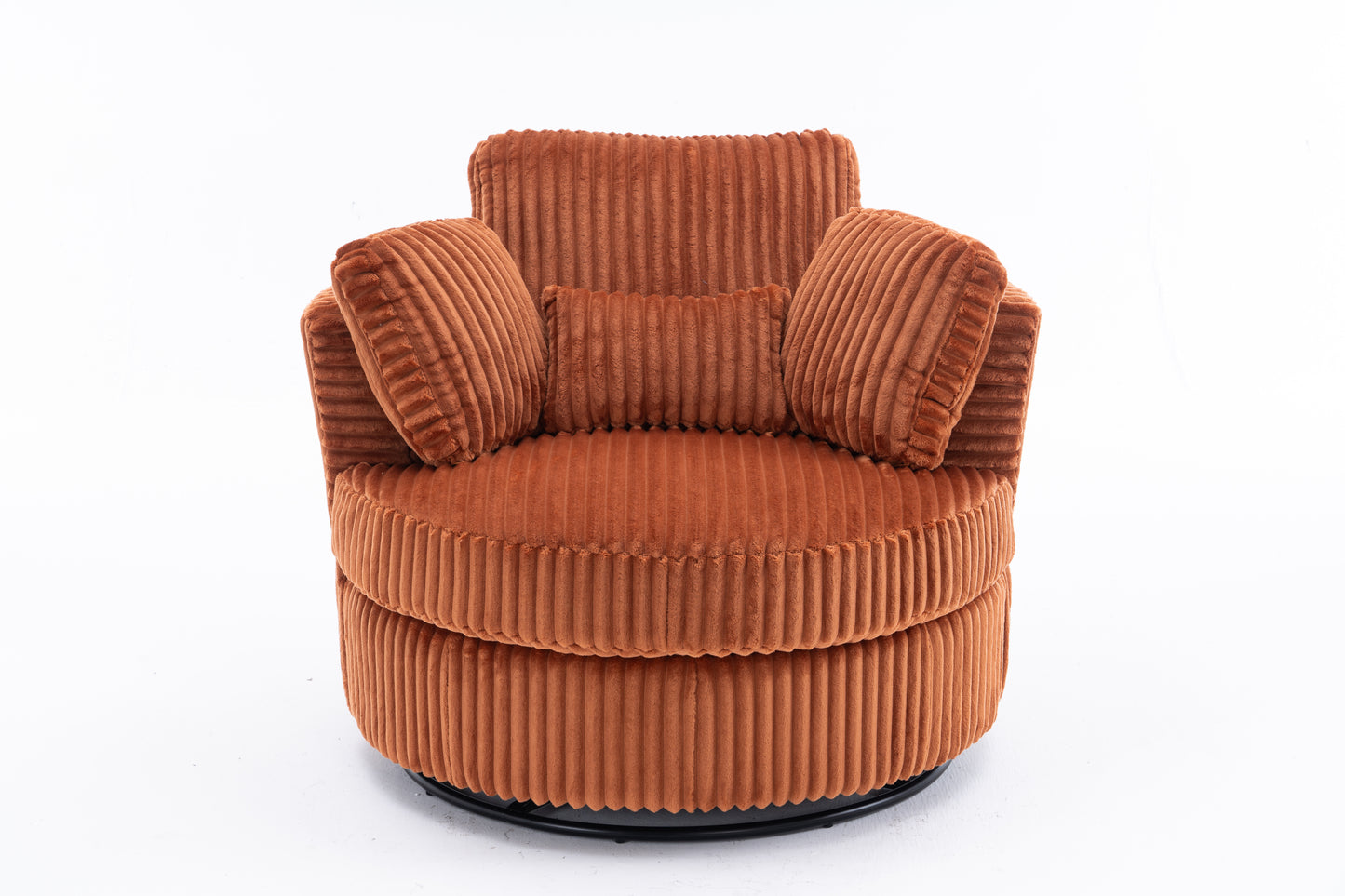 Oversized 360 Degreed Swivel Accent Chair Modern Soft Plush Corduroy Round Barrel Chair for Living Room Bedroom with Pillows, Orange
