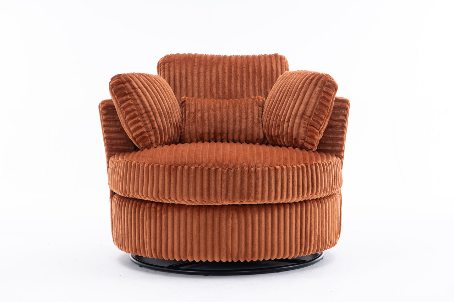 Oversized 360 Degreed Swivel Accent Chair Modern Soft Plush Corduroy Round Barrel Chair for Living Room Bedroom with Pillows, Orange