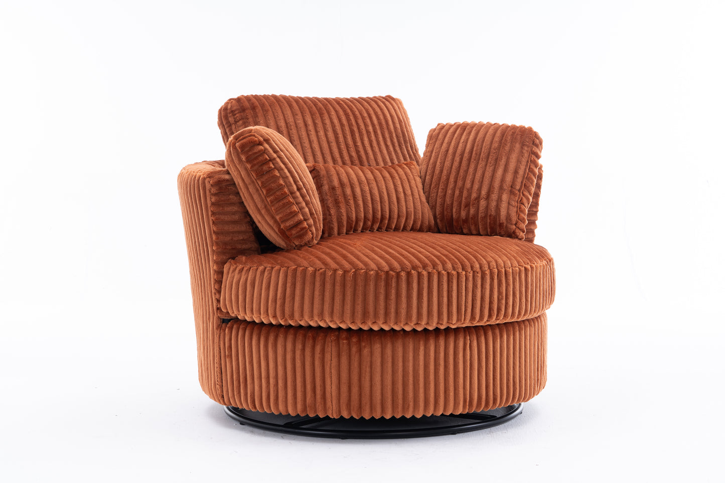 Oversized 360 Degreed Swivel Accent Chair Modern Soft Plush Corduroy Round Barrel Chair for Living Room Bedroom with Pillows, Orange