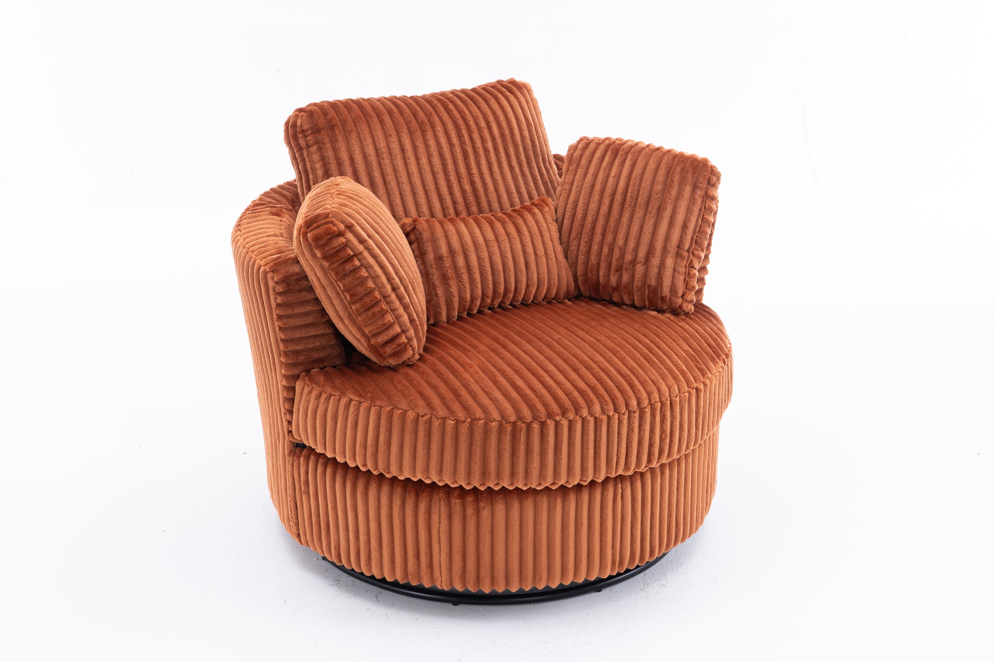 Oversized 360 Degreed Swivel Accent Chair Modern Soft Plush Corduroy Round Barrel Chair for Living Room Bedroom with Pillows, Orange