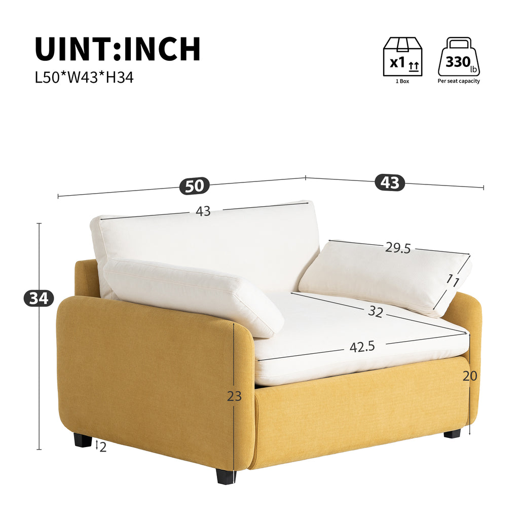 [Video]50*43 Oversized Chenille Single Sofa Chair,Wide and Deep Seat Accent Chair,Modern Upholstered Comfy Armchair,Color Blocking Couch Lounge with Pillows for Living Room,Apartment,Bedroom,3 Colors