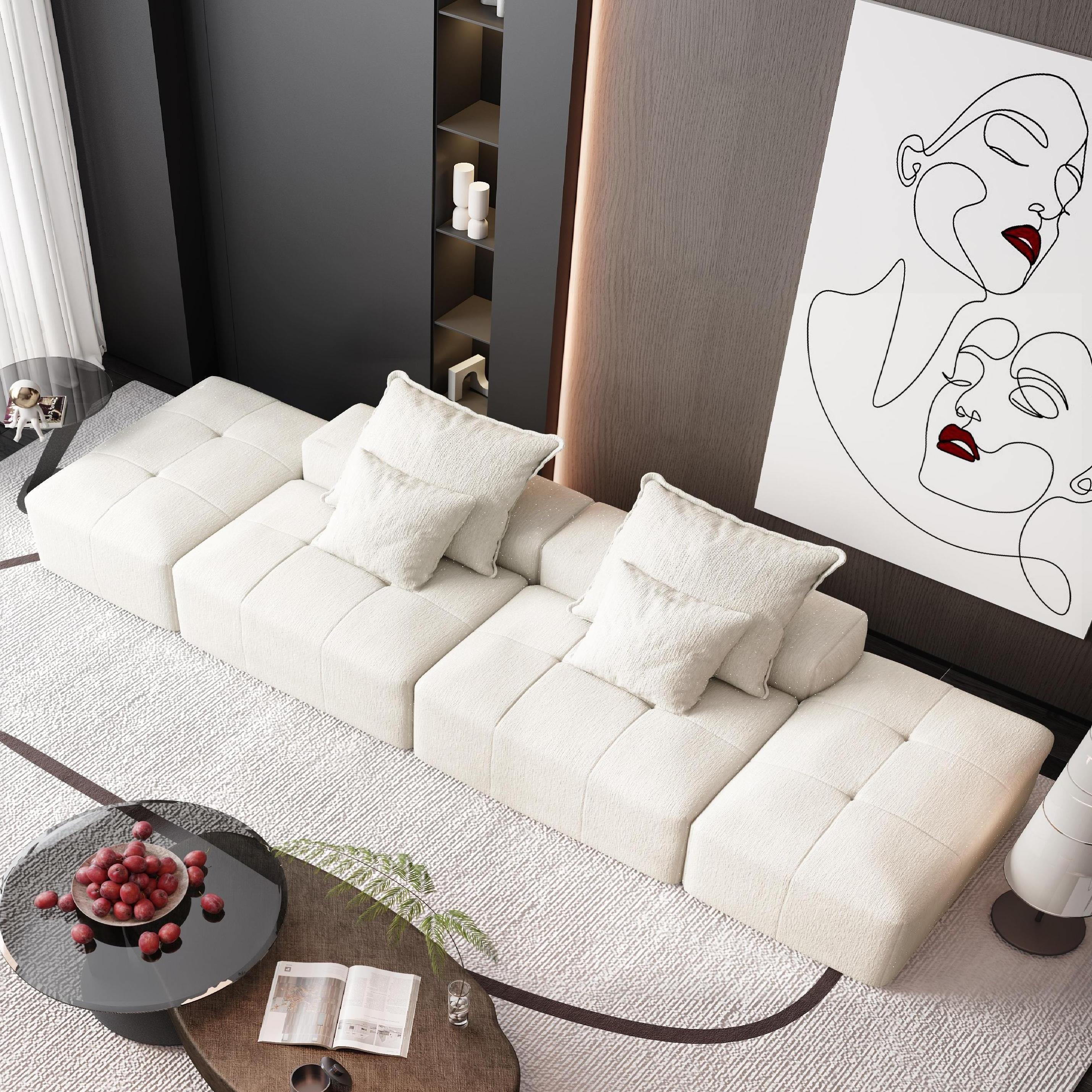 Modern Oversized Modular Sectional Sofa with 2 Ottoman and 2 seat,Sparkling Chenille Fabric Soft Cushion Sofa with 4 Pillows,4 PCS DIY Combination Tufted Sofa,No Assembly Required,BEIGE