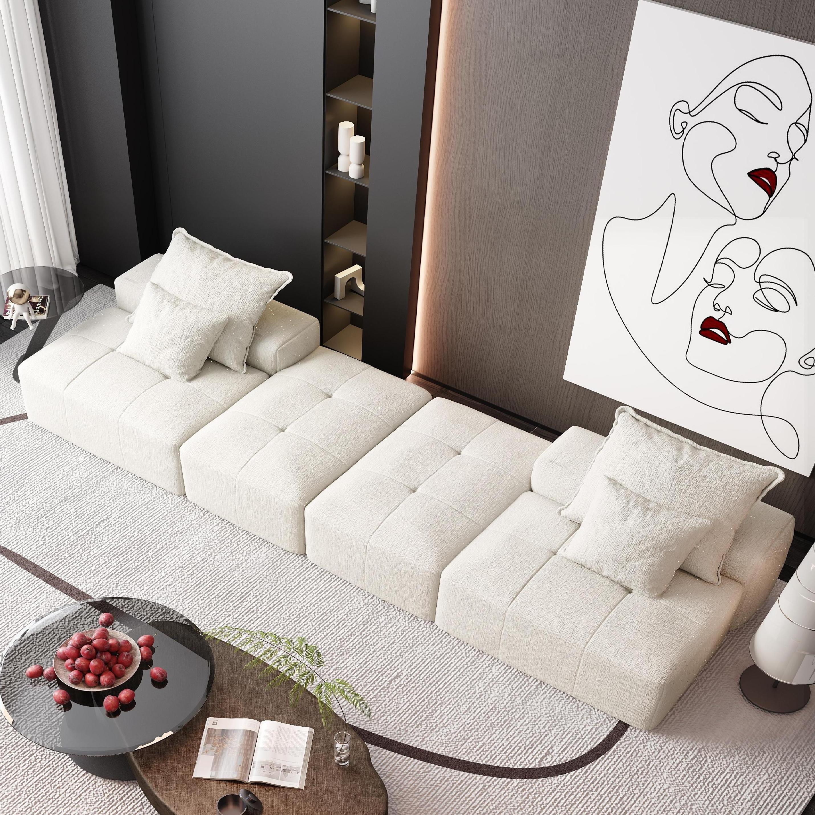 Modern Oversized Modular Sectional Sofa with 2 Ottoman and 2 seat,Sparkling Chenille Fabric Soft Cushion Sofa with 4 Pillows,4 PCS DIY Combination Tufted Sofa,No Assembly Required,BEIGE