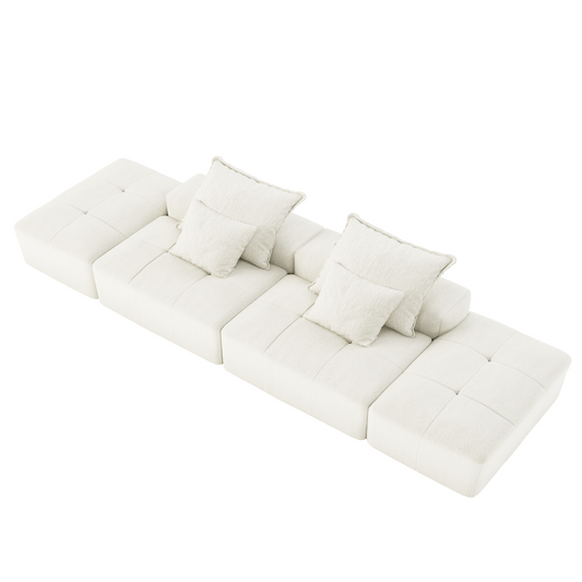 Modern Oversized Modular Sectional Sofa with 2 Ottoman and 2 seat,Sparkling Chenille Fabric Soft Cushion Sofa with 4 Pillows,4 PCS DIY Combination Tufted Sofa,No Assembly Required,BEIGE