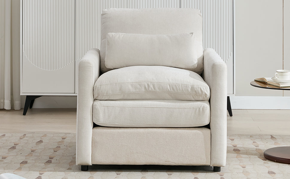 31.9' Cozy Upholstered Armchair Oversized Comfy Cloud Sofa Double Cushion Single Sofa Plush Cushion Armchair for Living Room, Beige