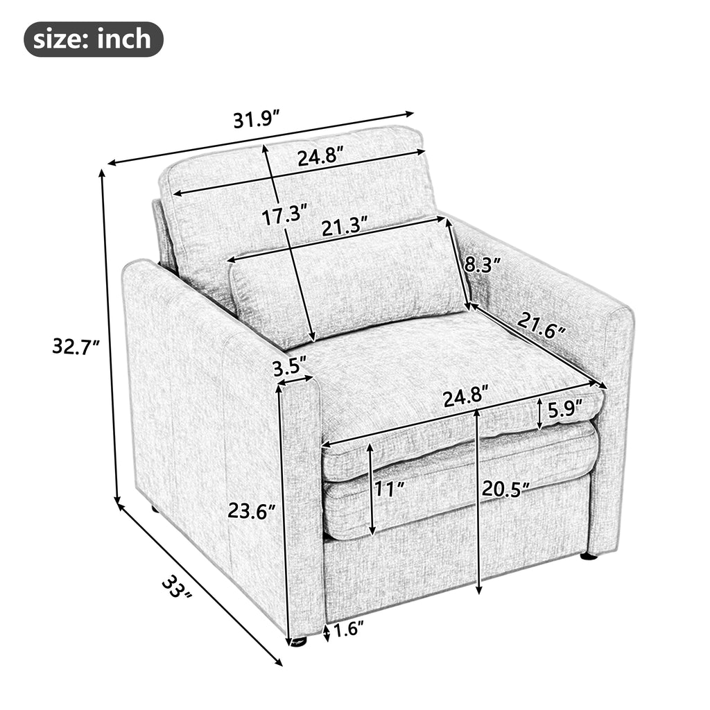 31.9' Cozy Upholstered Armchair Oversized Comfy Cloud Sofa Double Cushion Single Sofa Plush Cushion Armchair for Living Room, Beige