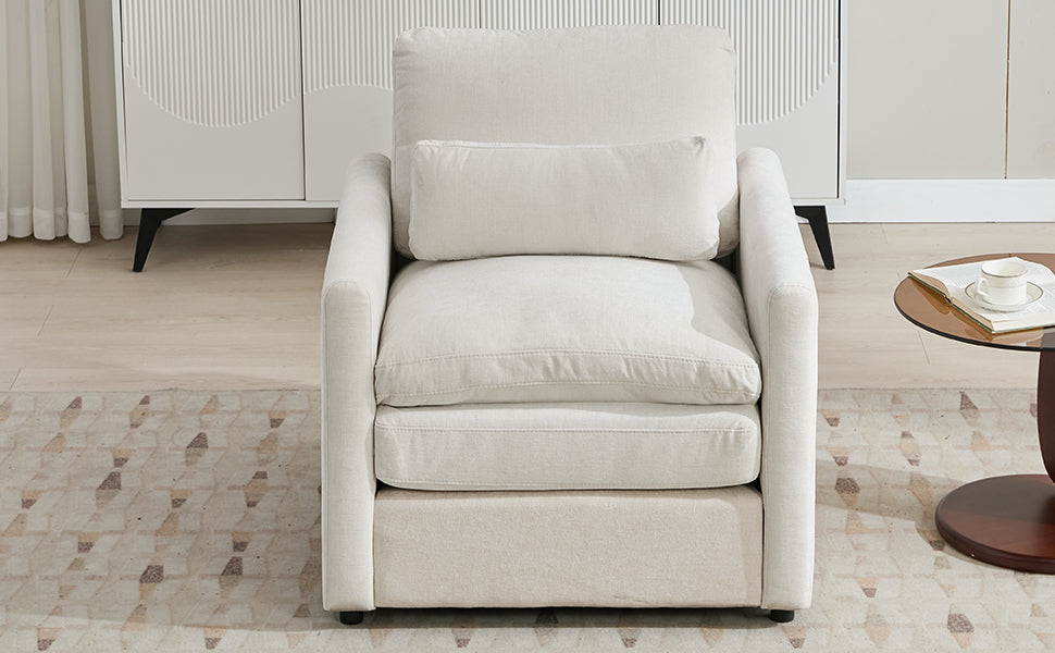 31.9' Cozy Upholstered Armchair Oversized Comfy Cloud Sofa Double Cushion Single Sofa Plush Cushion Armchair for Living Room, Beige