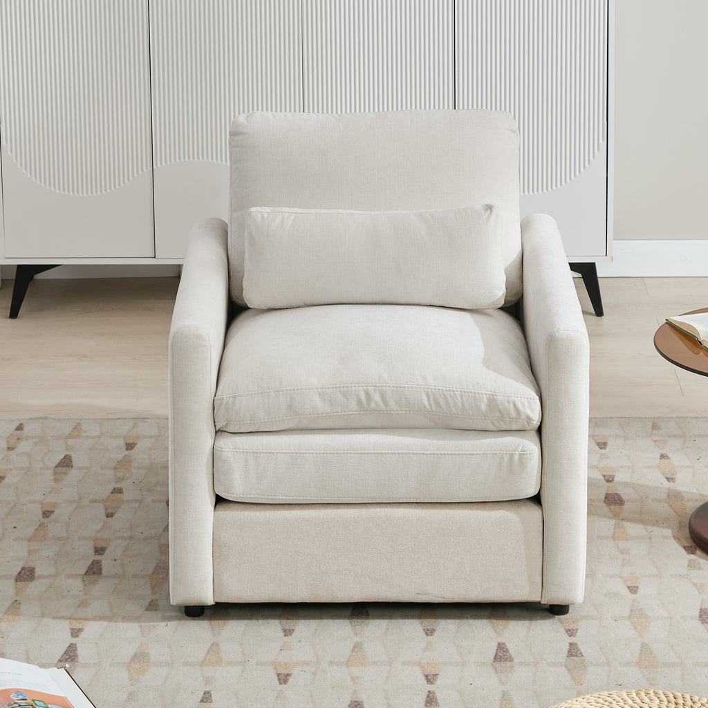 31.9' Cozy Upholstered Armchair Oversized Comfy Cloud Sofa Double Cushion Single Sofa Plush Cushion Armchair for Living Room, Beige