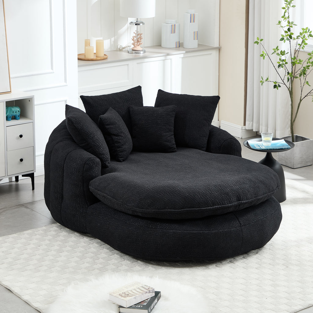 Oversized Oval Upholstered Bean Bag Sofa, Lazy Sofa with 3 Large Pillows and 2 Small Pillows, Wrap Around Backrest for Adults, Chenille Fabric Lazy Floor Bean Bag Sofa Bean Bag Chairs
