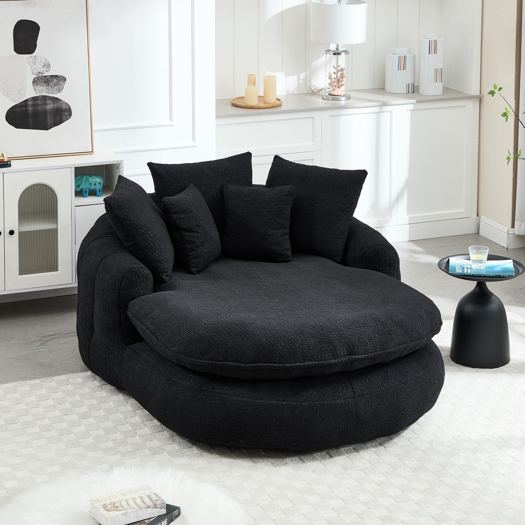 Oversized Oval Upholstered Bean Bag Sofa, Lazy Sofa with 3 Large Pillows and 2 Small Pillows, Wrap Around Backrest for Adults, Chenille Fabric Lazy Floor Bean Bag Sofa Bean Bag Chairs