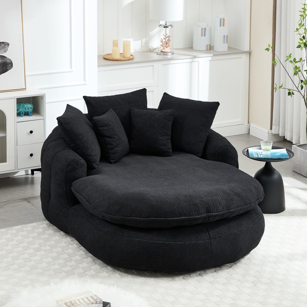 Oversized Oval Upholstered Bean Bag Sofa, Lazy Sofa with 3 Large Pillows and 2 Small Pillows, Wrap Around Backrest for Adults, Chenille Fabric Lazy Floor Bean Bag Sofa Bean Bag Chairs