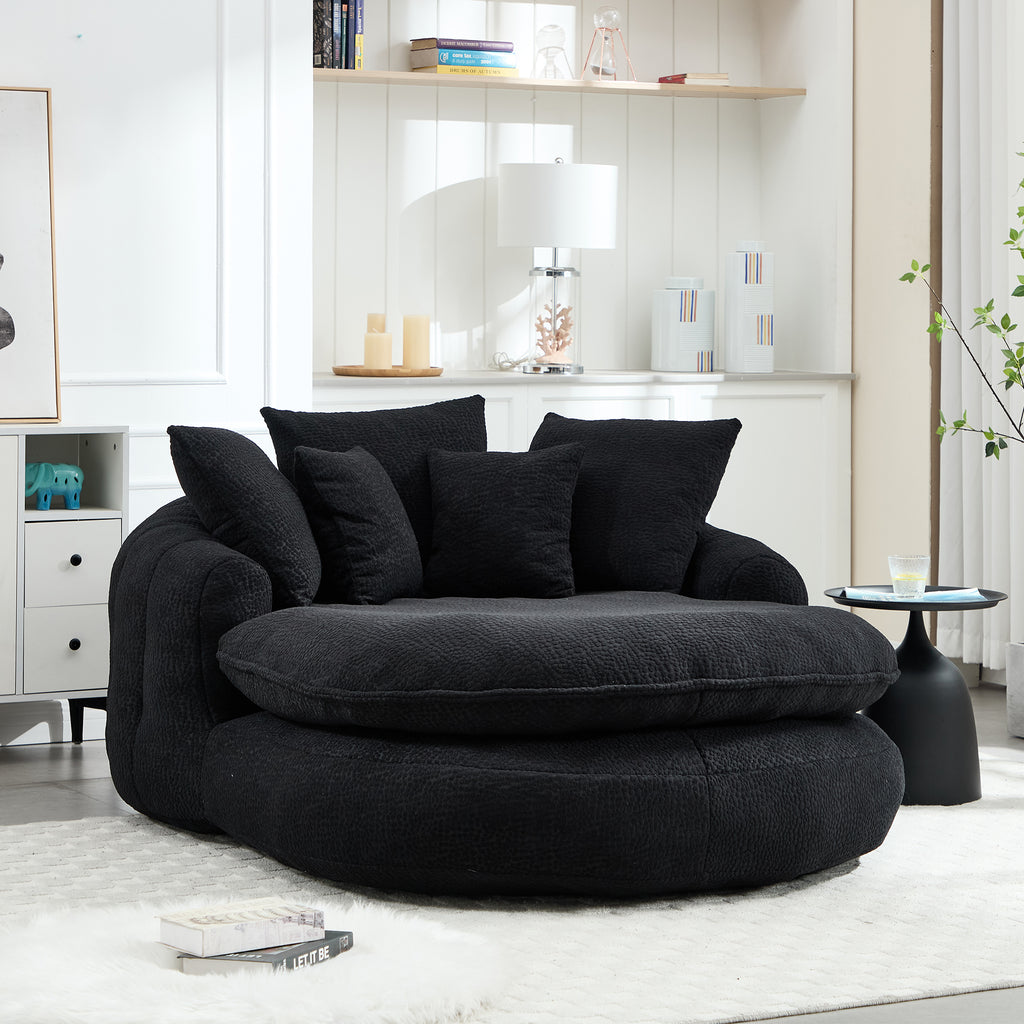 Oversized Oval Upholstered Bean Bag Sofa, Lazy Sofa with 3 Large Pillows and 2 Small Pillows, Wrap Around Backrest for Adults, Chenille Fabric Lazy Floor Bean Bag Sofa Bean Bag Chairs