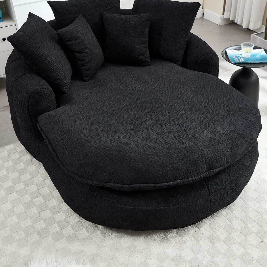 Oversized Oval Upholstered Bean Bag Sofa, Lazy Sofa with 3 Large Pillows and 2 Small Pillows, Wrap Around Backrest for Adults, Chenille Fabric Lazy Floor Bean Bag Sofa Bean Bag Chairs