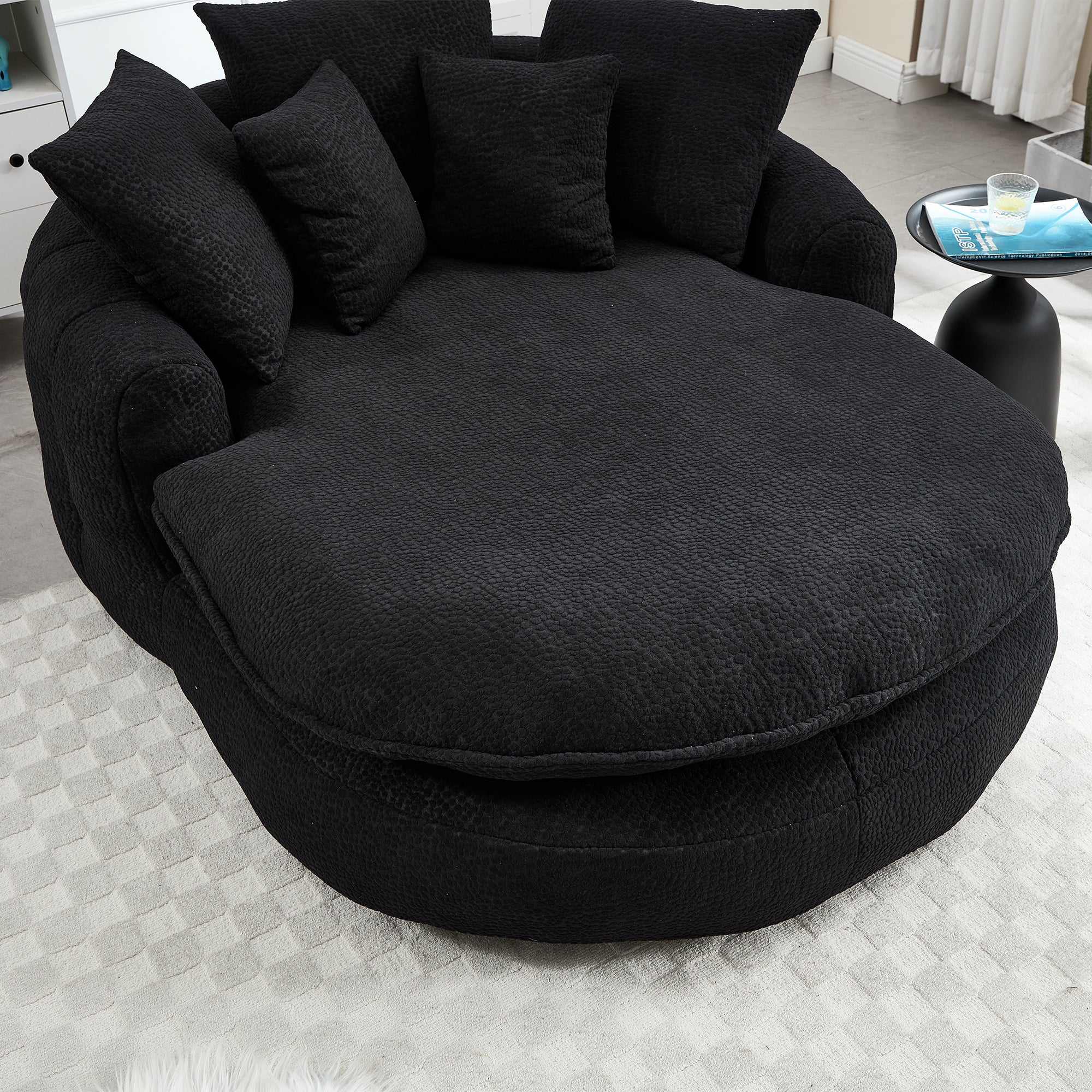 Oversized Oval Upholstered Bean Bag Sofa, Lazy Sofa with 3 Large Pillows and 2 Small Pillows, Wrap Around Backrest for Adults, Chenille Fabric Lazy Floor Bean Bag Sofa Bean Bag Chairs
