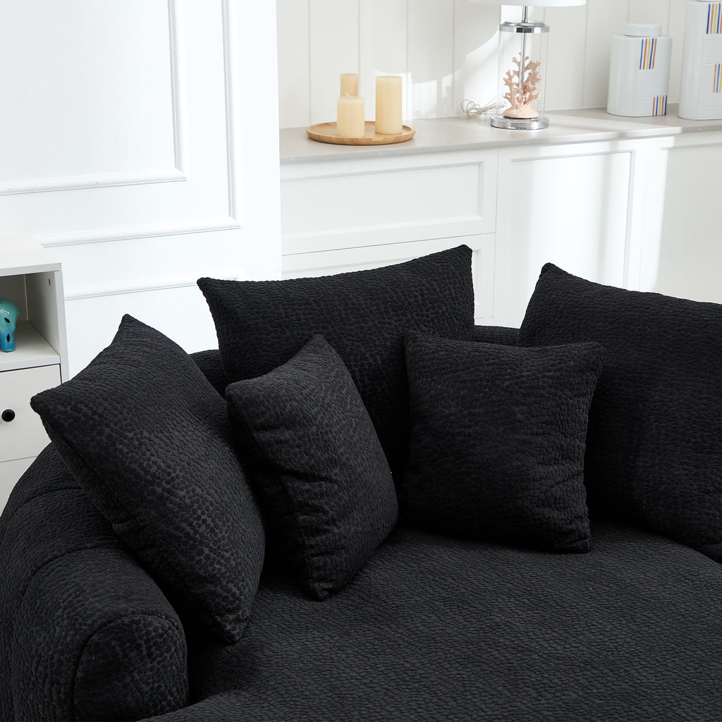 Oversized Oval Upholstered Bean Bag Sofa, Lazy Sofa with 3 Large Pillows and 2 Small Pillows, Wrap Around Backrest for Adults, Chenille Fabric Lazy Floor Bean Bag Sofa Bean Bag Chairs