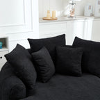 Oversized Oval Upholstered Bean Bag Sofa, Lazy Sofa with 3 Large Pillows and 2 Small Pillows, Wrap Around Backrest for Adults, Chenille Fabric Lazy Floor Bean Bag Sofa Bean Bag Chairs