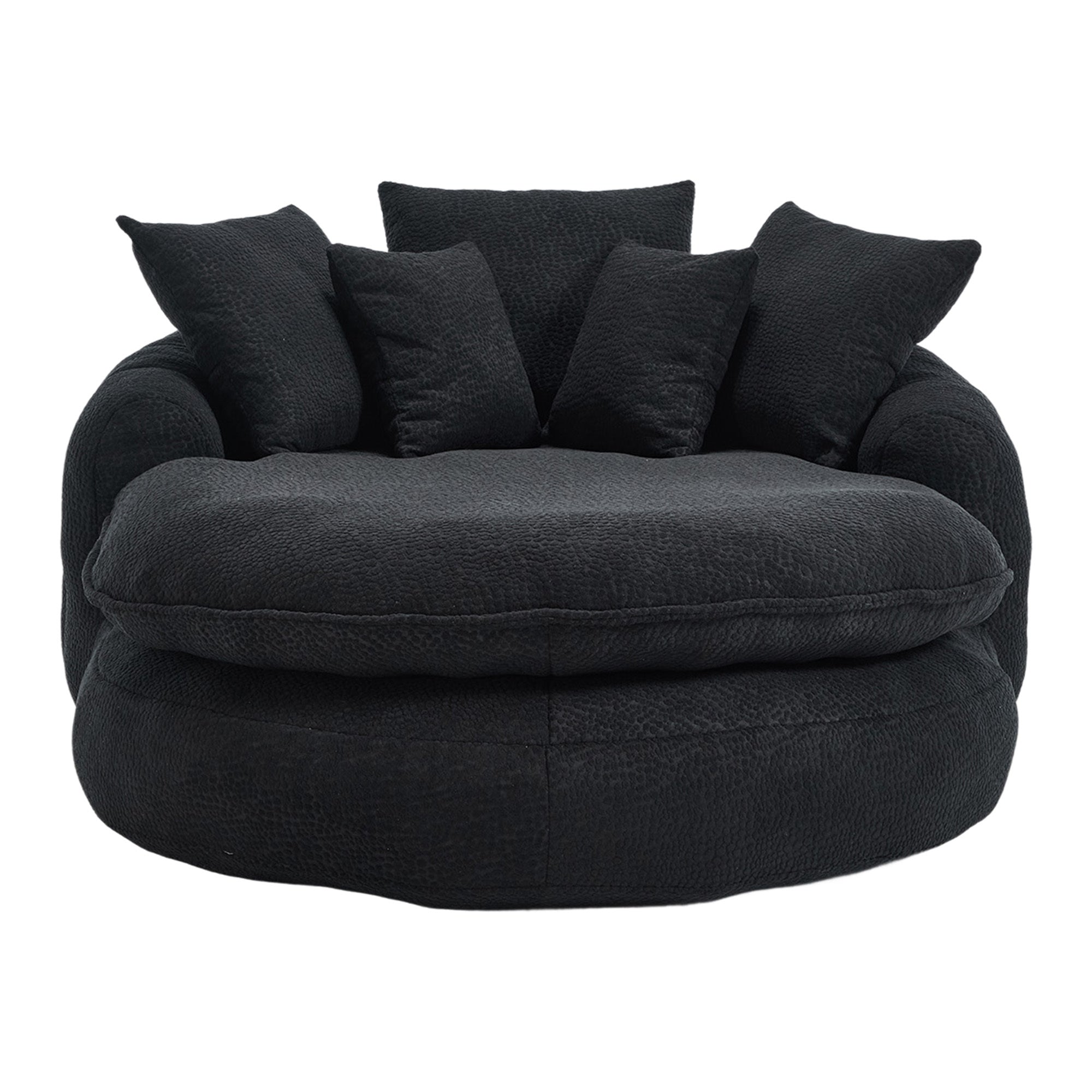 Oversized Oval Upholstered Bean Bag Sofa, Lazy Sofa with 3 Large Pillows and 2 Small Pillows, Wrap Around Backrest for Adults, Chenille Fabric Lazy Floor Bean Bag Sofa Bean Bag Chairs