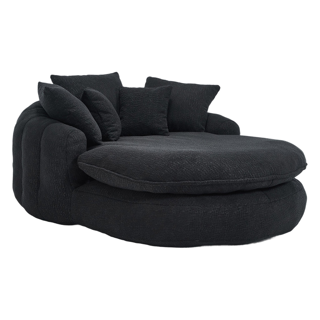 Oversized Oval Upholstered Bean Bag Sofa, Lazy Sofa with 3 Large Pillows and 2 Small Pillows, Wrap Around Backrest for Adults, Chenille Fabric Lazy Floor Bean Bag Sofa Bean Bag Chairs