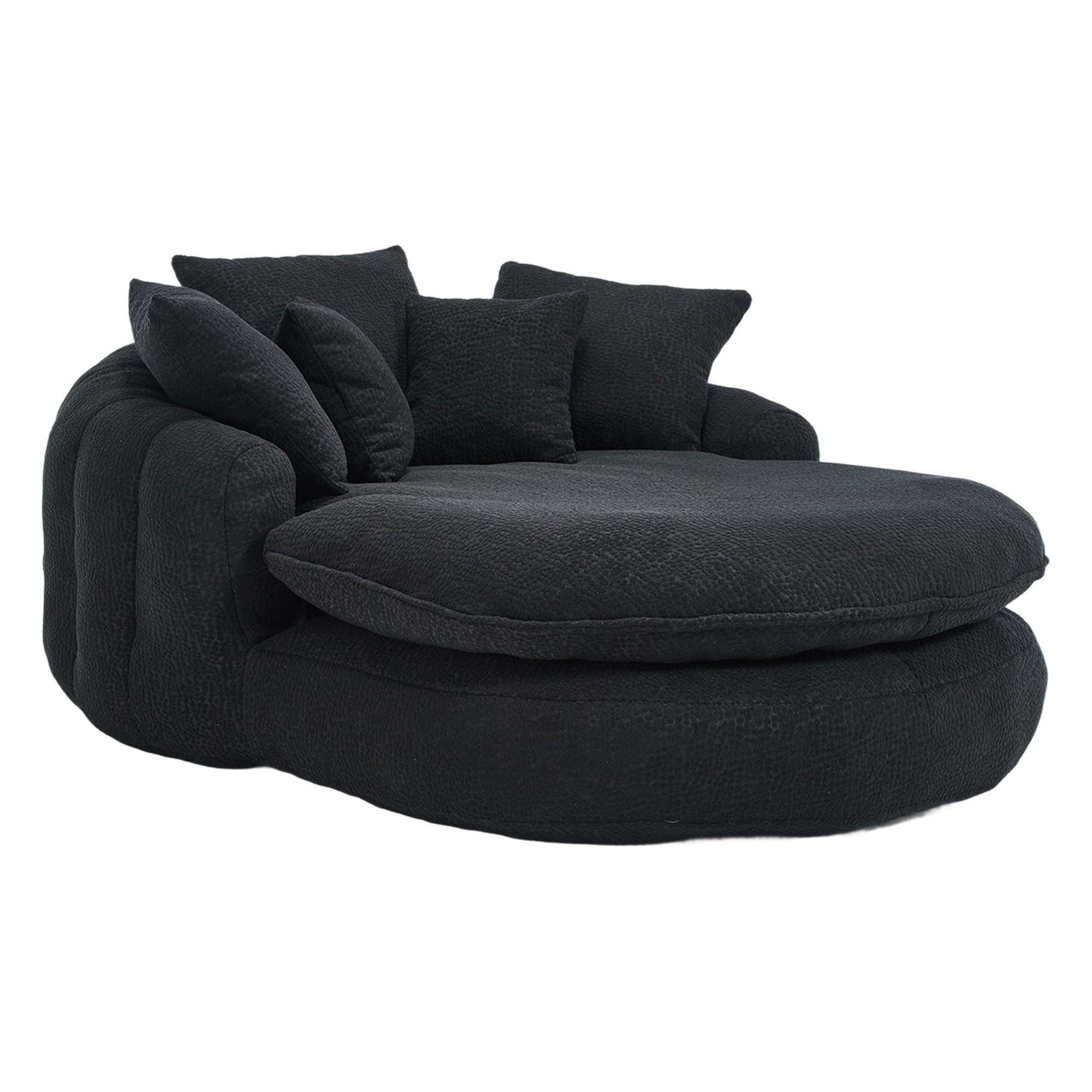 Oversized Oval Upholstered Bean Bag Sofa, Lazy Sofa with 3 Large Pillows and 2 Small Pillows, Wrap Around Backrest for Adults, Chenille Fabric Lazy Floor Bean Bag Sofa Bean Bag Chairs