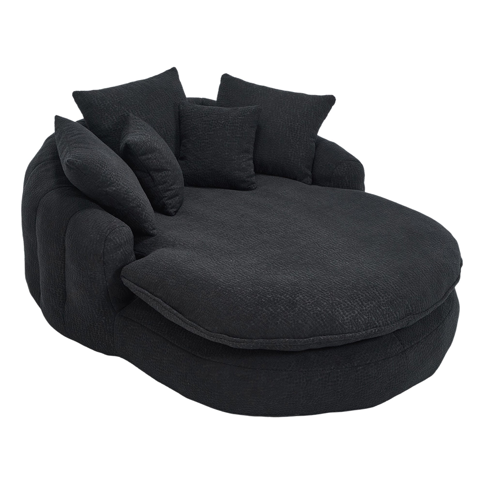 Oversized Oval Upholstered Bean Bag Sofa, Lazy Sofa with 3 Large Pillows and 2 Small Pillows, Wrap Around Backrest for Adults, Chenille Fabric Lazy Floor Bean Bag Sofa Bean Bag Chairs