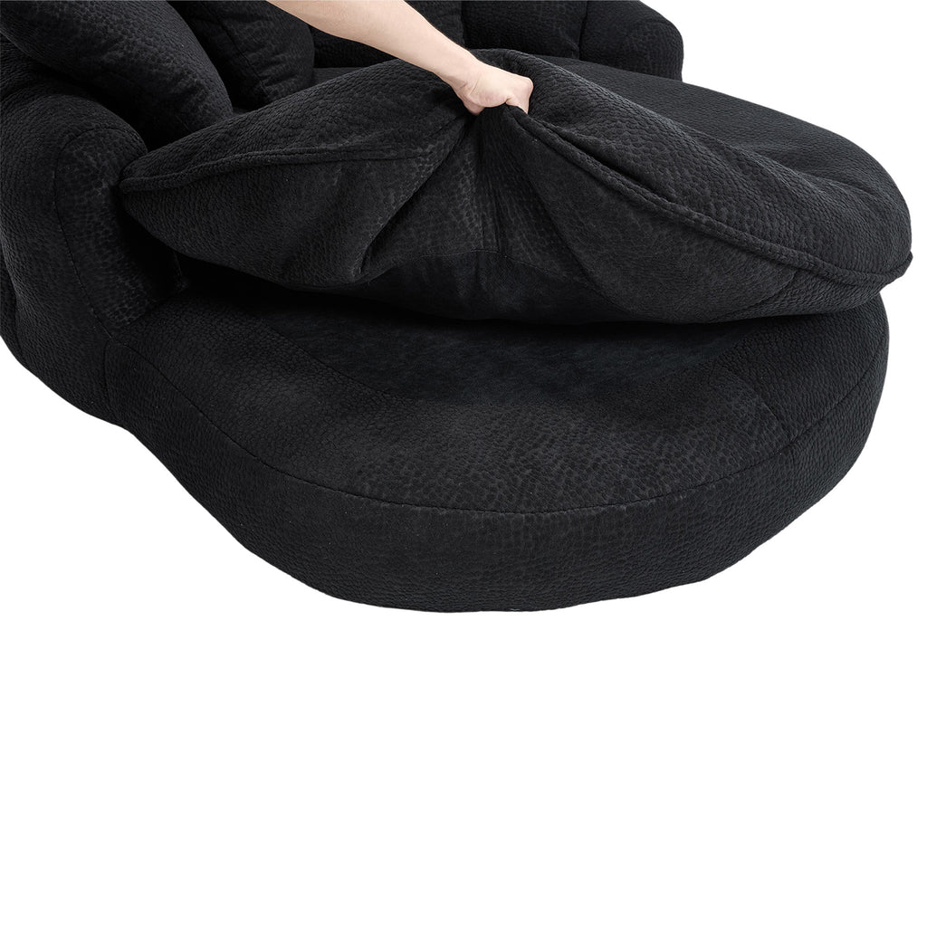 Oversized Oval Upholstered Bean Bag Sofa, Lazy Sofa with 3 Large Pillows and 2 Small Pillows, Wrap Around Backrest for Adults, Chenille Fabric Lazy Floor Bean Bag Sofa Bean Bag Chairs
