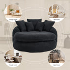 Oversized Oval Upholstered Bean Bag Sofa, Lazy Sofa with 3 Large Pillows and 2 Small Pillows, Wrap Around Backrest for Adults, Chenille Fabric Lazy Floor Bean Bag Sofa Bean Bag Chairs