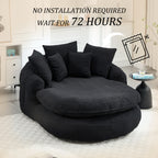 Oversized Oval Upholstered Bean Bag Sofa, Lazy Sofa with 3 Large Pillows and 2 Small Pillows, Wrap Around Backrest for Adults, Chenille Fabric Lazy Floor Bean Bag Sofa Bean Bag Chairs
