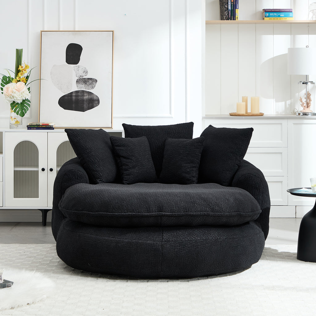 Oversized Oval Upholstered Bean Bag Sofa, Lazy Sofa with 3 Large Pillows and 2 Small Pillows, Wrap Around Backrest for Adults, Chenille Fabric Lazy Floor Bean Bag Sofa Bean Bag Chairs