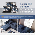 Oversized Blue Chenille Modular Sectional Sofa, Tufted.