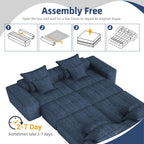 Oversized Blue Chenille Modular Sectional Sofa, Tufted.