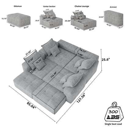 Modern Oversized Modular Sectional Sofa,Sparkling Chenille Fabric Soft Cushion Sofa with 8 Pillows,8 PCS DIY Combination Tufted Sofa,No Assembly Required,BLUE