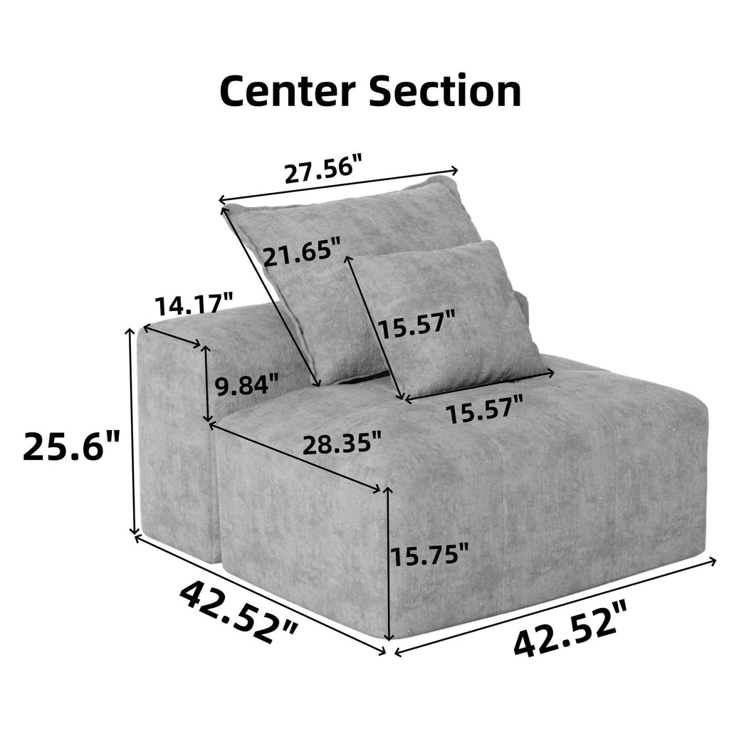 Oversized Blue Chenille Modular Sectional Sofa, Tufted.