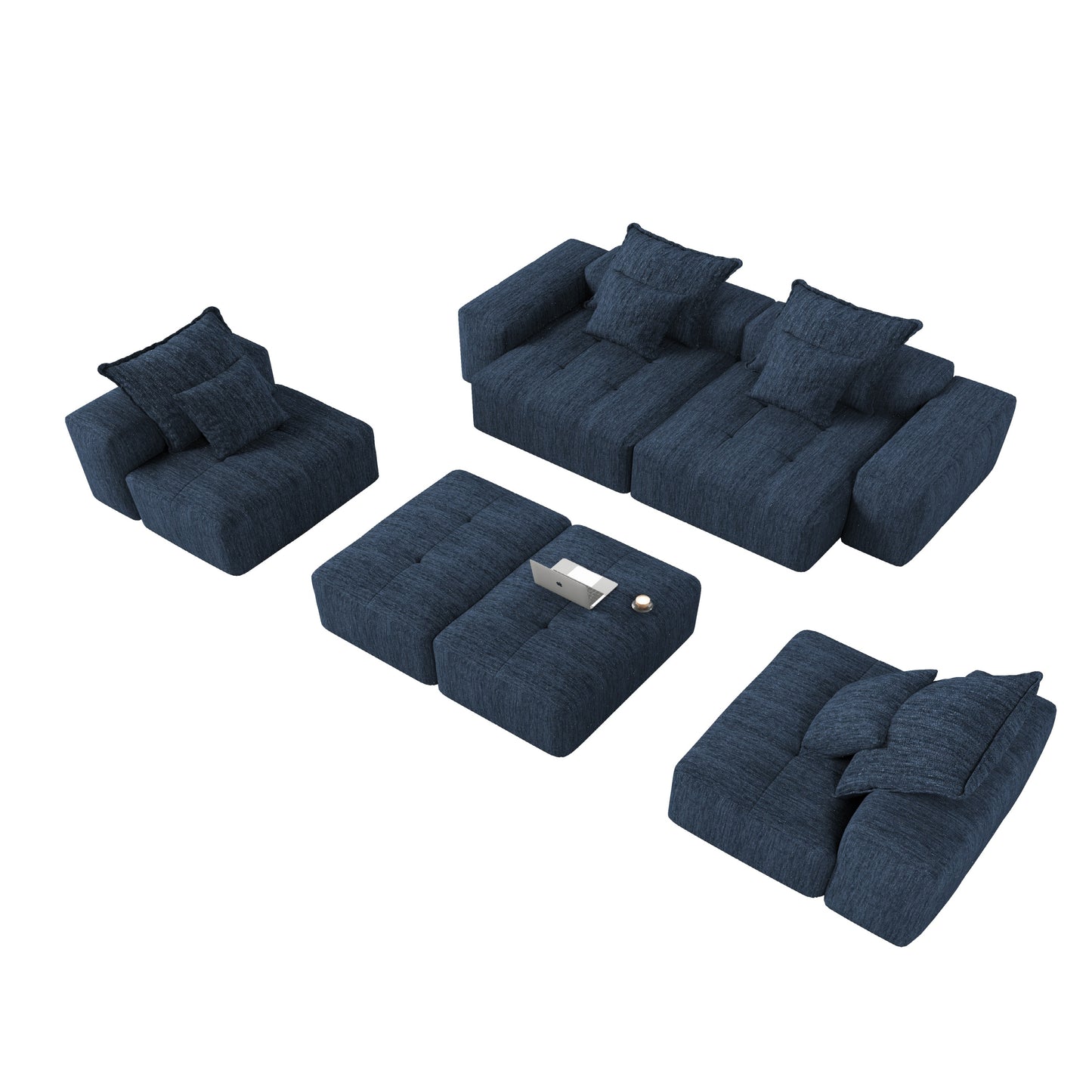 Modern Oversized Modular Sectional Sofa,Sparkling Chenille Fabric Soft Cushion Sofa with 8 Pillows,8 PCS DIY Combination Tufted Sofa,No Assembly Required,BLUE
