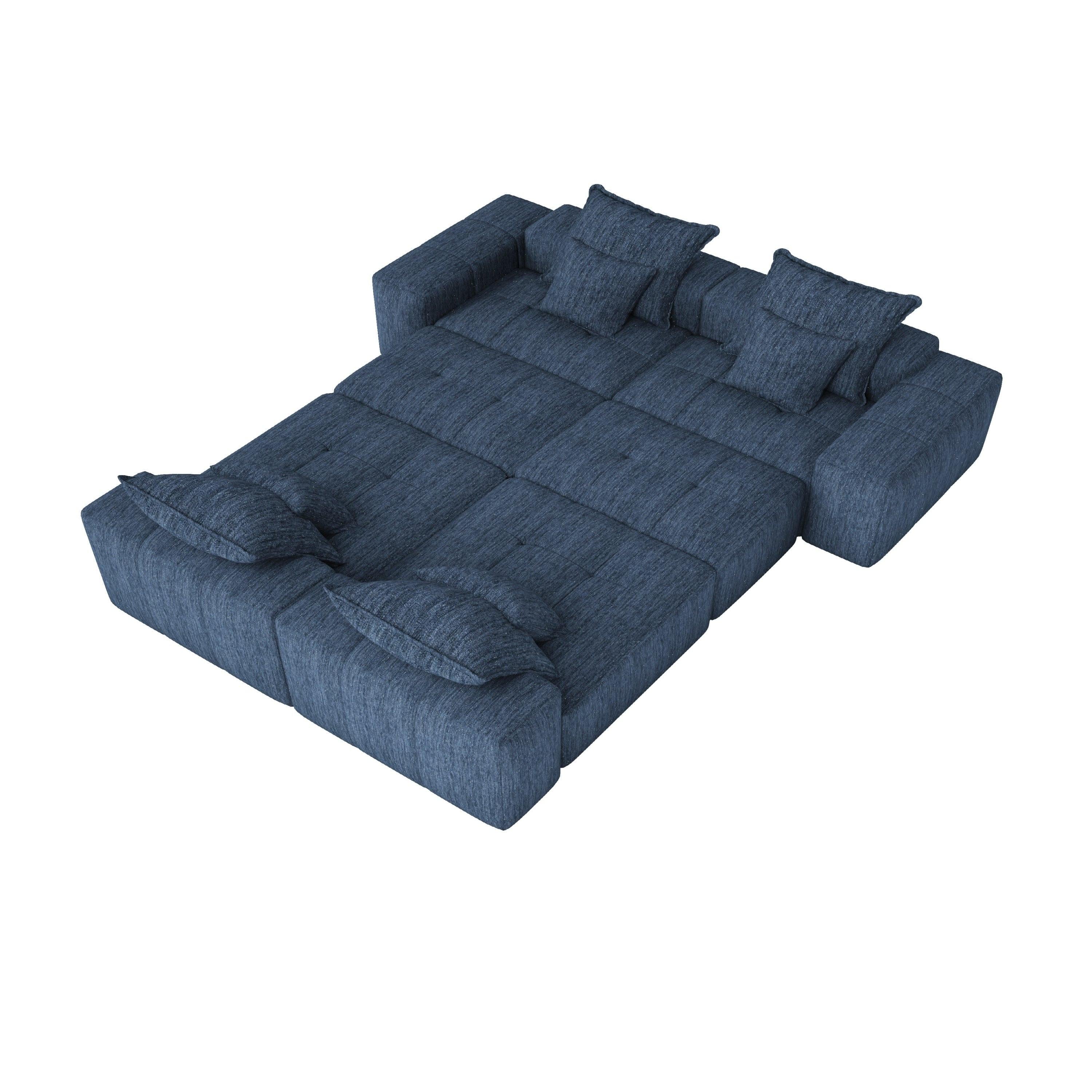 Modern Oversized Modular Sectional Sofa,Sparkling Chenille Fabric Soft Cushion Sofa with 8 Pillows,8 PCS DIY Combination Tufted Sofa,No Assembly Required,BLUE