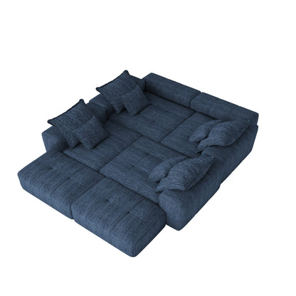 Modern Oversized Modular Sectional Sofa,Sparkling Chenille Fabric Soft Cushion Sofa with 8 Pillows,8 PCS DIY Combination Tufted Sofa,No Assembly Required,BLUE