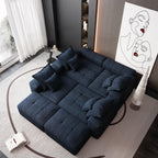 Oversized Blue Chenille Modular Sectional Sofa, Tufted.