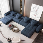 Oversized Blue Chenille Modular Sectional Sofa, Tufted.