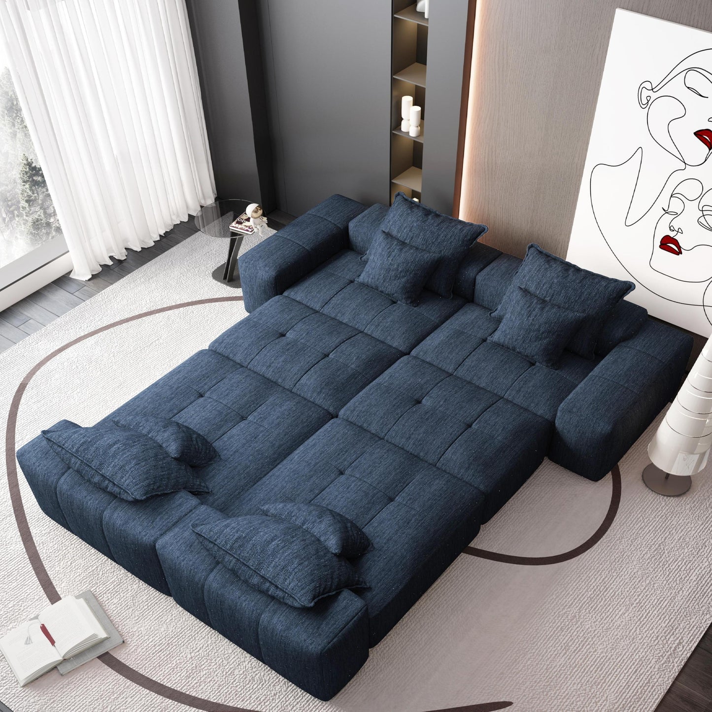 Modern Oversized Modular Sectional Sofa,Sparkling Chenille Fabric Soft Cushion Sofa with 8 Pillows,8 PCS DIY Combination Tufted Sofa,No Assembly Required,BLUE