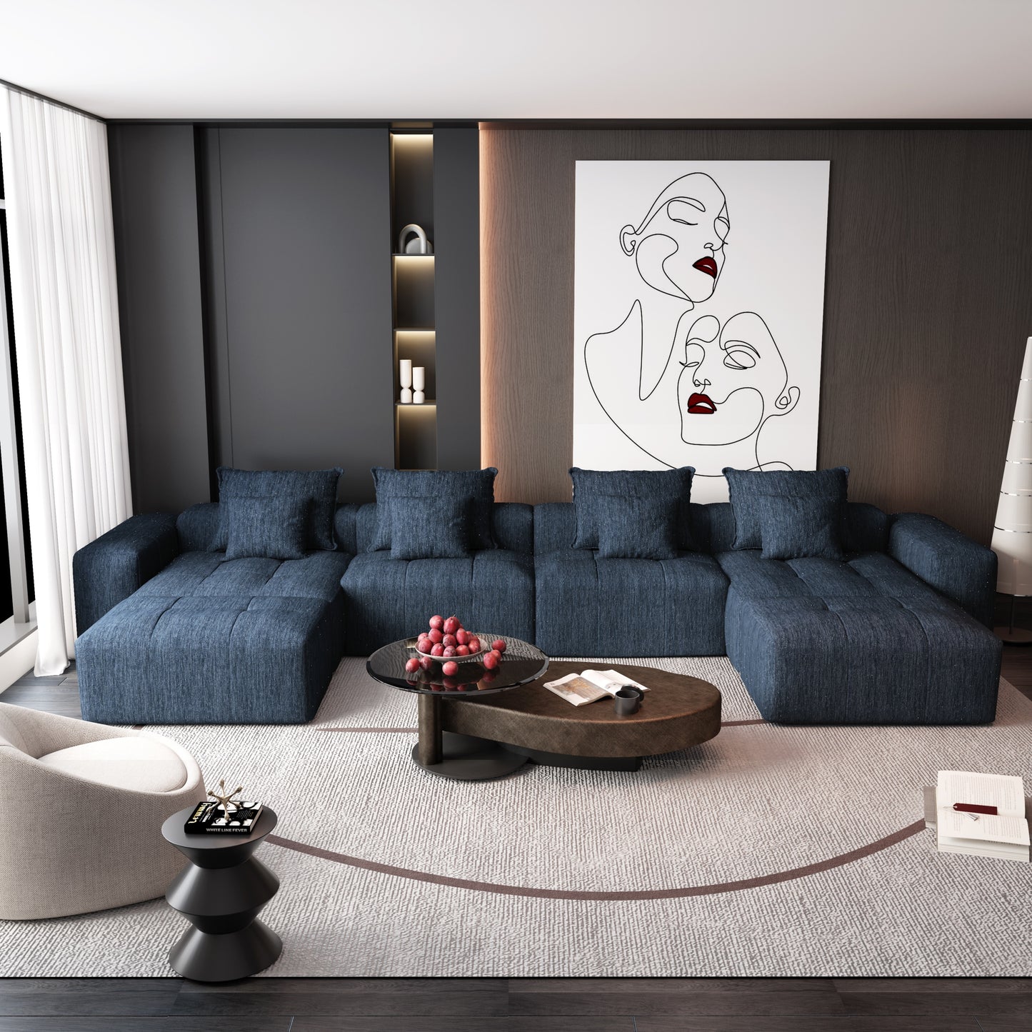 Modern Oversized Modular Sectional Sofa,Sparkling Chenille Fabric Soft Cushion Sofa with 8 Pillows,8 PCS DIY Combination Tufted Sofa,No Assembly Required,BLUE