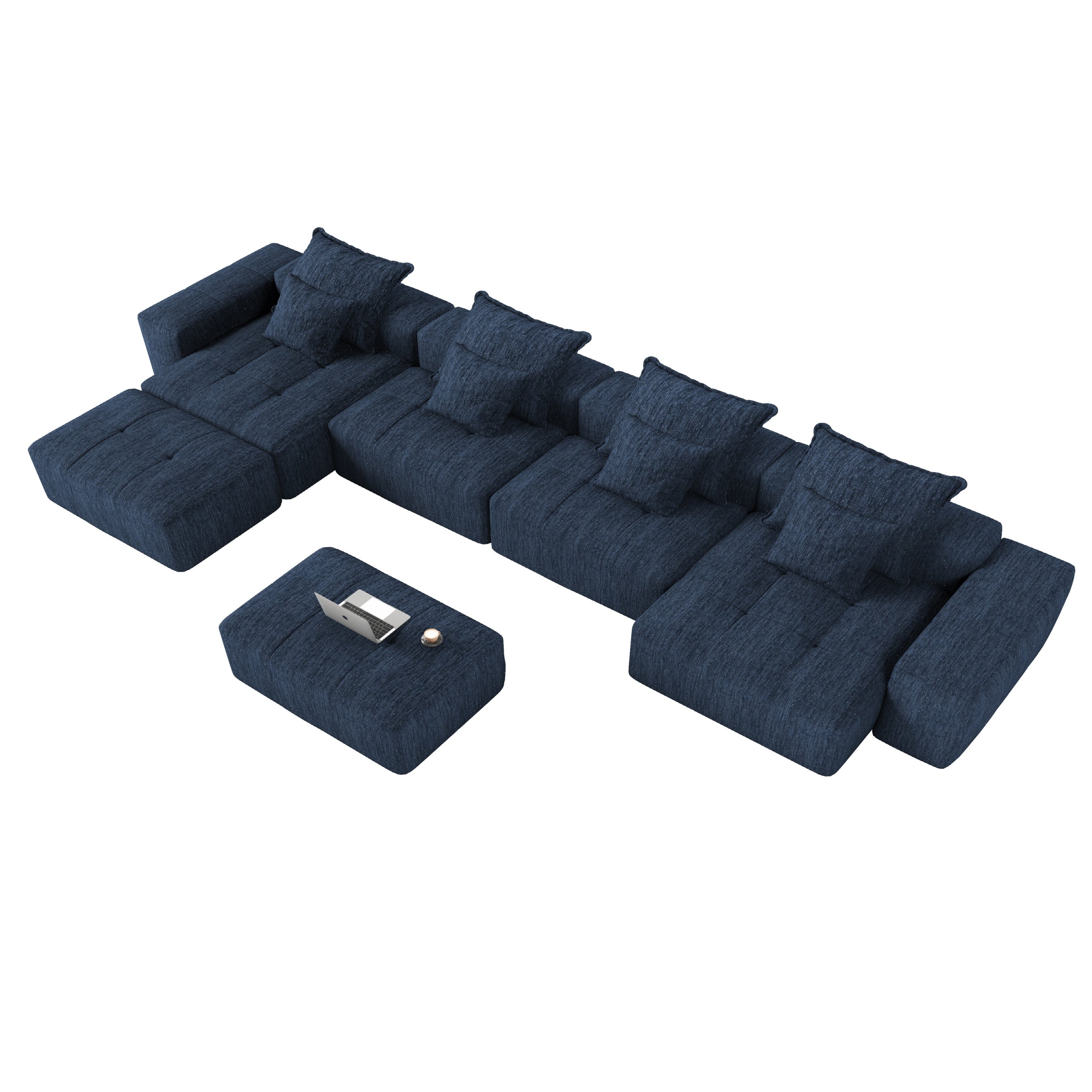 Modern Oversized Modular Sectional Sofa,Sparkling Chenille Fabric Soft Cushion Sofa with 8 Pillows,8 PCS DIY Combination Tufted Sofa,No Assembly Required,BLUE
