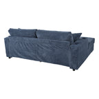 86.5 Oversized Loveseat Chaise Lounge Sectional Sofa Bed Corduroy Sleeper Sofa with Two USB Ports , Two Cup Holders and Two Throw Pillows for Living Room and Bedroom, Blue