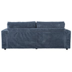 86.5 Oversized Loveseat Chaise Lounge Sectional Sofa Bed Corduroy Sleeper Sofa with Two USB Ports , Two Cup Holders and Two Throw Pillows for Living Room and Bedroom, Blue