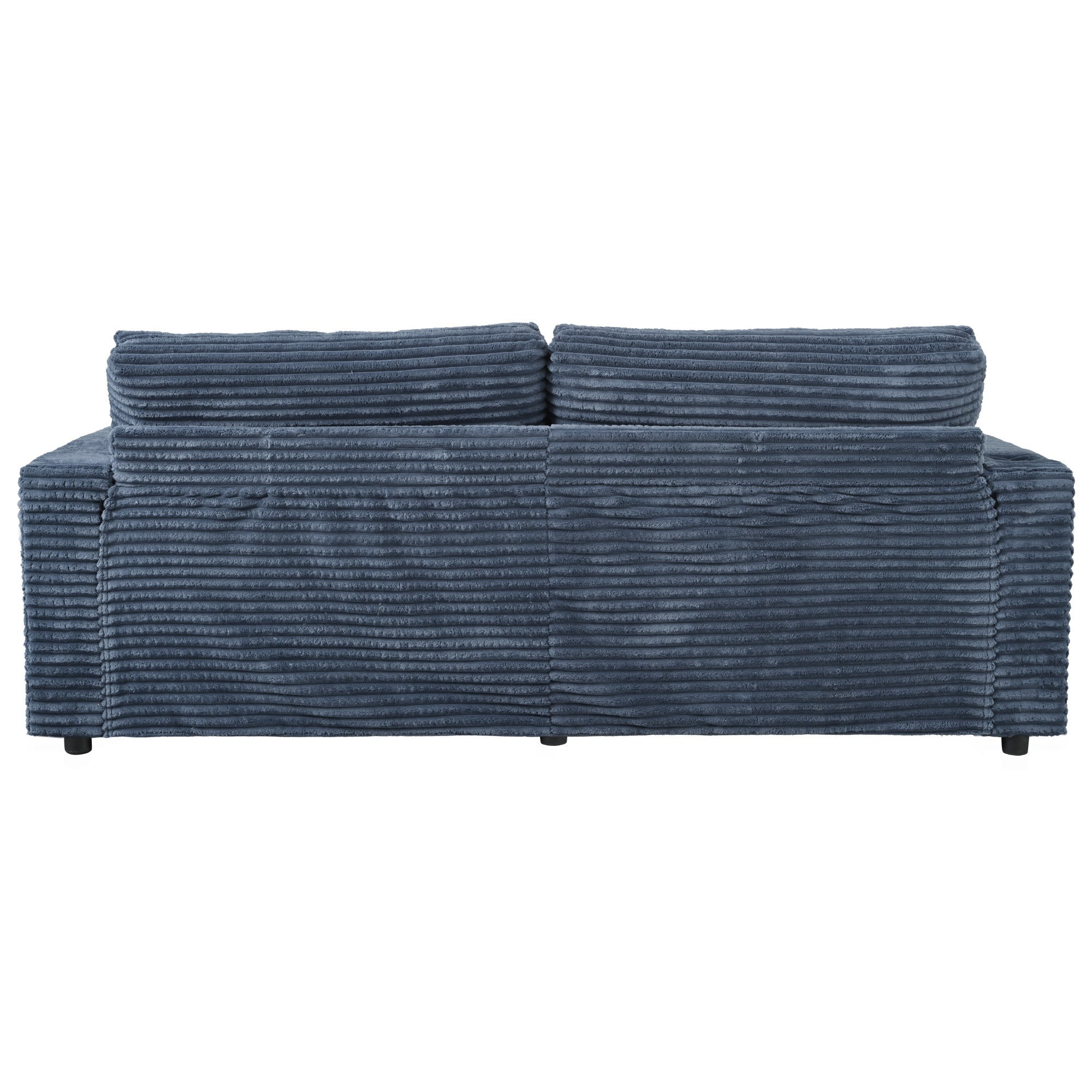 86.5 Oversized Loveseat Chaise Lounge Sectional Sofa Bed Corduroy Sleeper Sofa with Two USB Ports , Two Cup Holders and Two Throw Pillows for Living Room and Bedroom, Blue