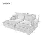 86.5 Oversized Loveseat Chaise Lounge Sectional Sofa Bed Corduroy Sleeper Sofa with Two USB Ports , Two Cup Holders and Two Throw Pillows for Living Room and Bedroom, Blue