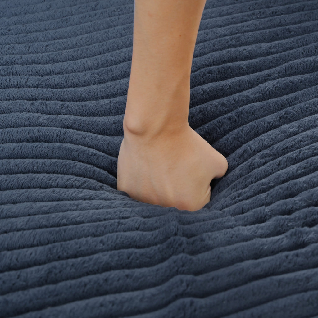 86.5 Oversized Loveseat Chaise Lounge Sectional Sofa Bed Corduroy Sleeper Sofa with Two USB Ports , Two Cup Holders and Two Throw Pillows for Living Room and Bedroom, Blue