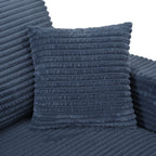 86.5 Oversized Loveseat Chaise Lounge Sectional Sofa Bed Corduroy Sleeper Sofa with Two USB Ports , Two Cup Holders and Two Throw Pillows for Living Room and Bedroom, Blue