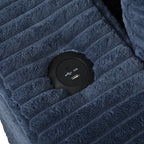 86.5 Oversized Loveseat Chaise Lounge Sectional Sofa Bed Corduroy Sleeper Sofa with Two USB Ports , Two Cup Holders and Two Throw Pillows for Living Room and Bedroom, Blue