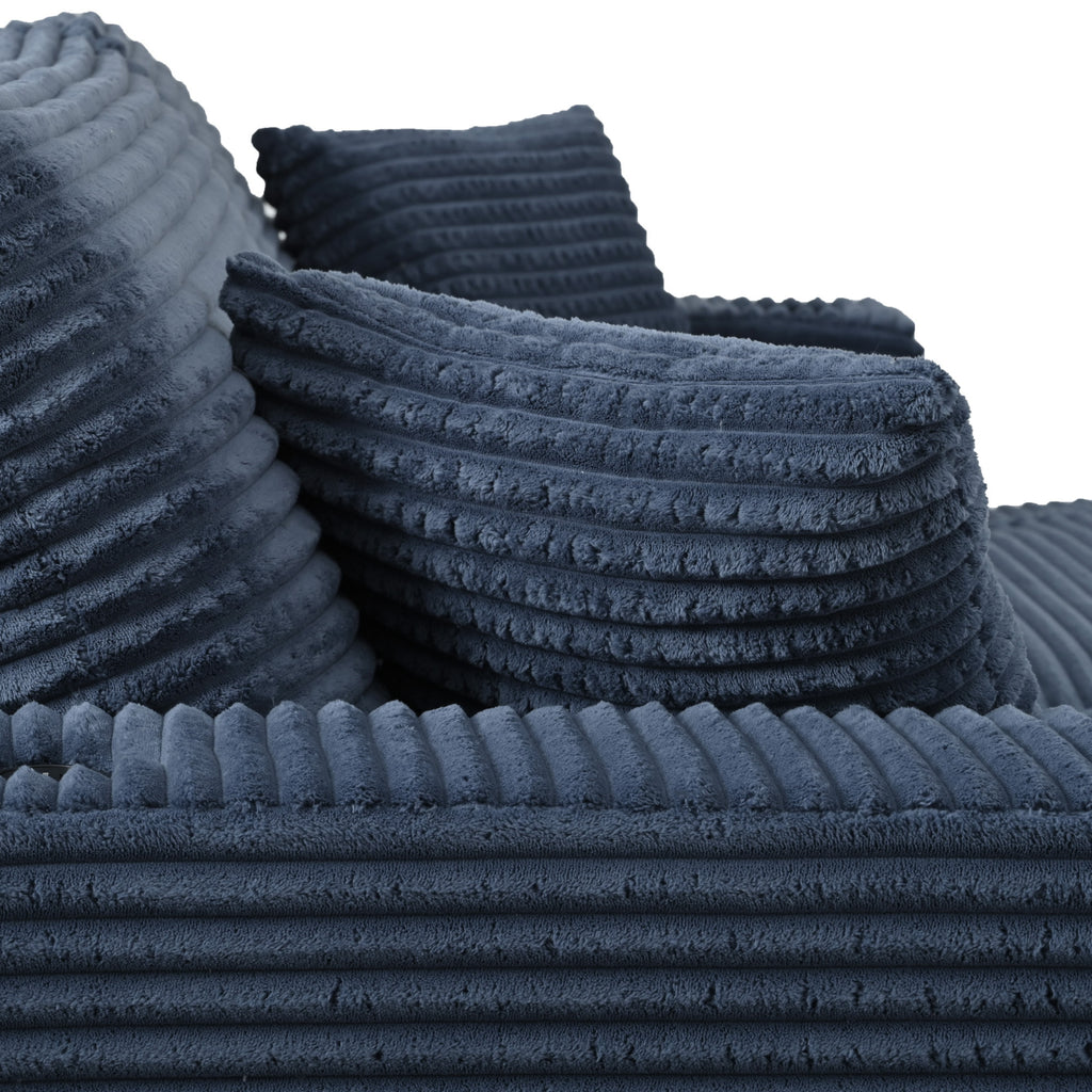 86.5 Oversized Loveseat Chaise Lounge Sectional Sofa Bed Corduroy Sleeper Sofa with Two USB Ports , Two Cup Holders and Two Throw Pillows for Living Room and Bedroom, Blue