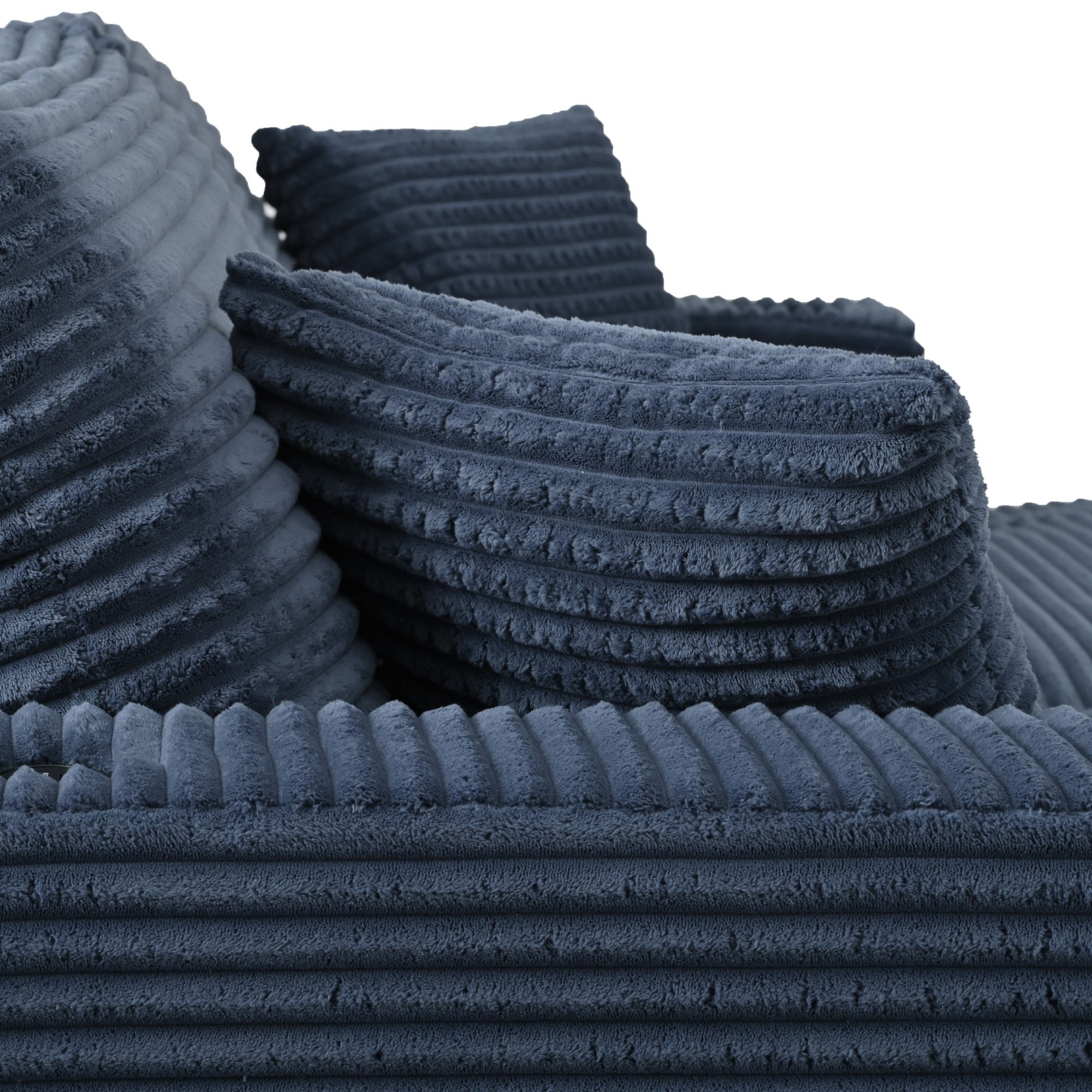 86.5 Oversized Loveseat Chaise Lounge Sectional Sofa Bed Corduroy Sleeper Sofa with Two USB Ports , Two Cup Holders and Two Throw Pillows for Living Room and Bedroom, Blue