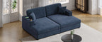 86.5 Oversized Loveseat Chaise Lounge Sectional Sofa Bed Corduroy Sleeper Sofa with Two USB Ports , Two Cup Holders and Two Throw Pillows for Living Room and Bedroom, Blue